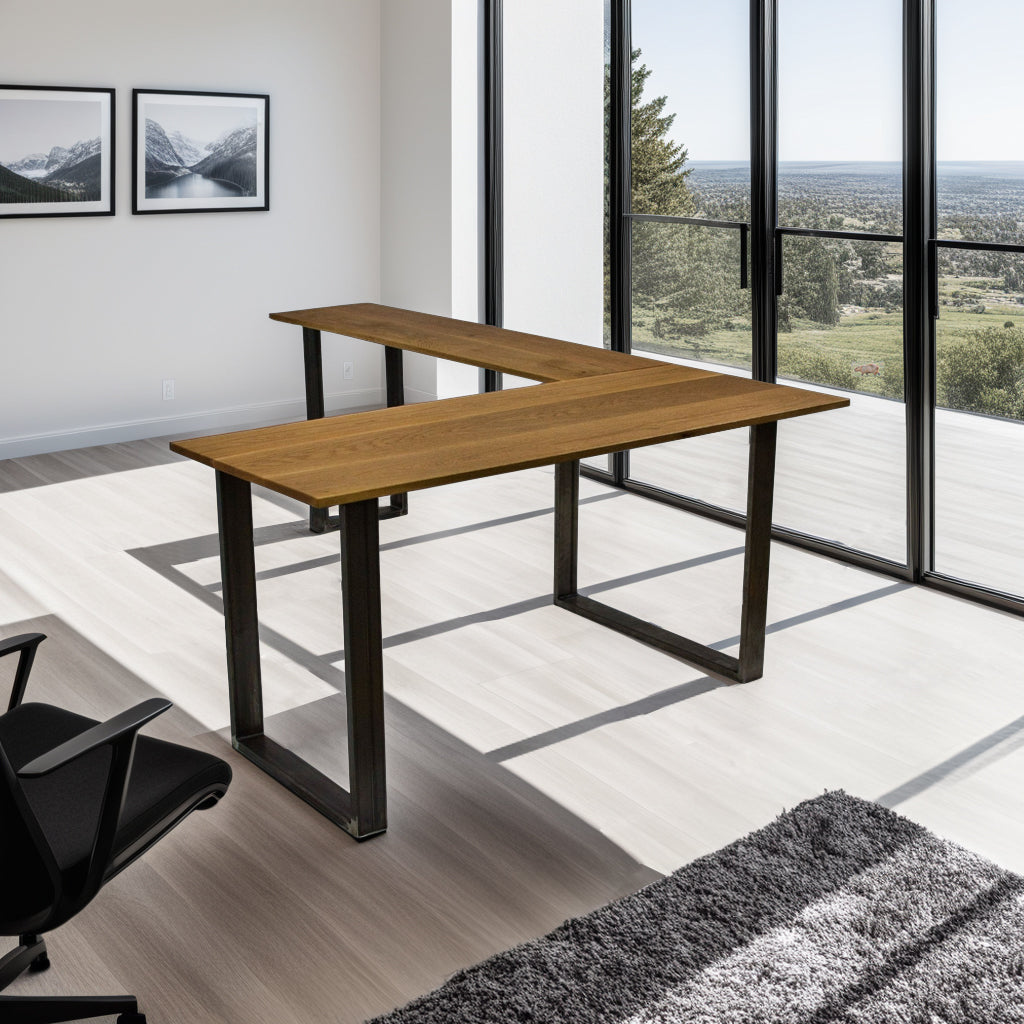 Oak L-Shape Desk with Modern Legs