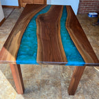 Double River Epoxy Table With Wooden Legs