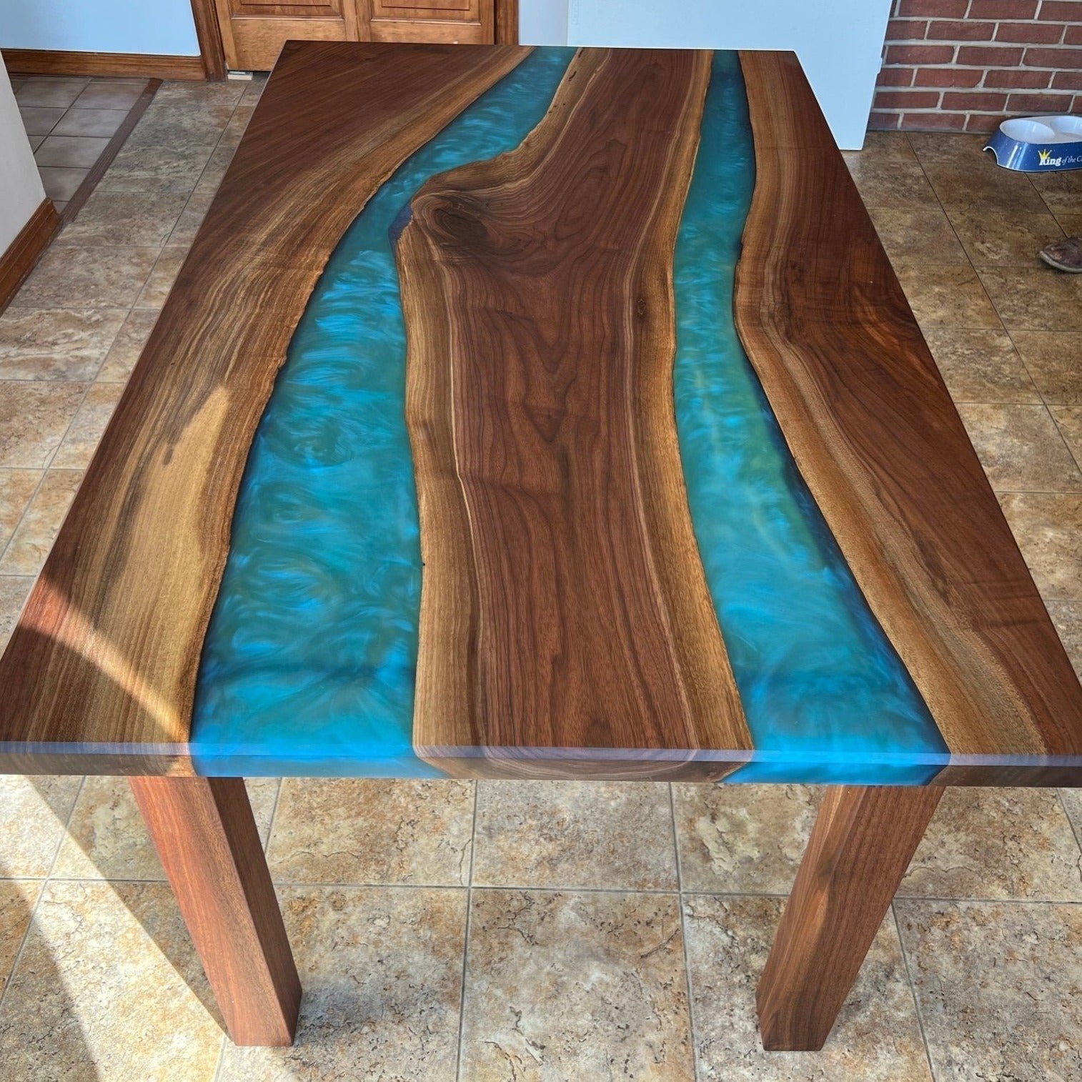Double River Epoxy Table With Wooden Legs