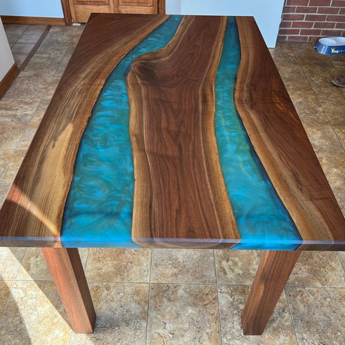 Double River Epoxy Table With Wooden Legs