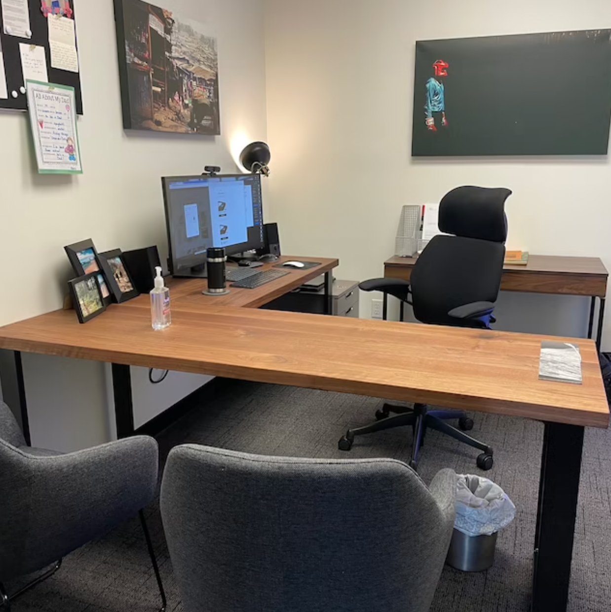 Oak L-Shape Desk with Modern Legs