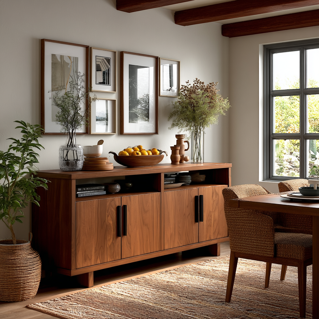 Open Top Shelf Wooden Dining Room Buffet Table